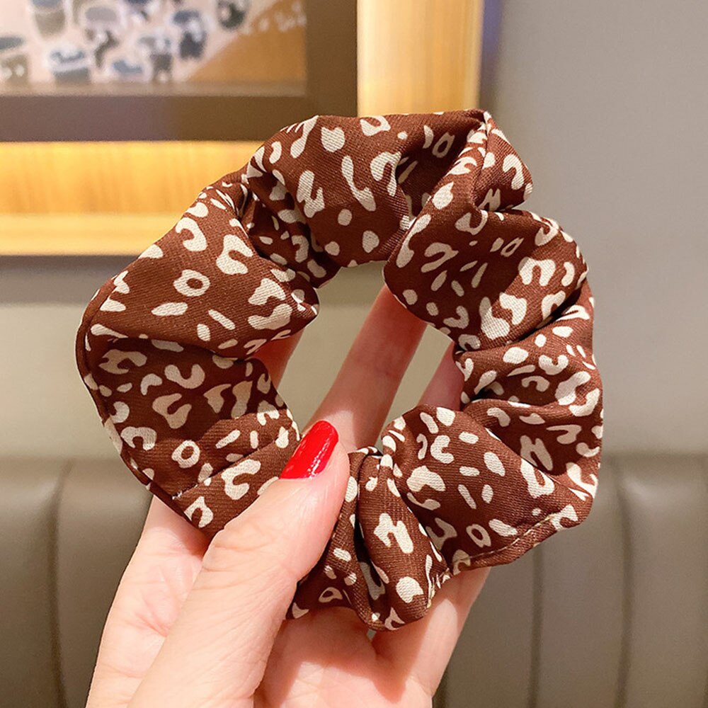 Fashion Leopard Scrunchies Solid Red Rubber bands For Women Girls Korean Elastic Hair bands Ponytail Holder Hair Accessories