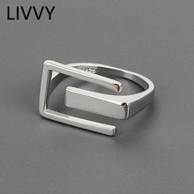 Load image into Gallery viewer, LIVVY Minimalist  Silver Color Hollow Out Geometric Ring Adjustable  Simple Handmade Opening Finger Fashion Jewelry Couple