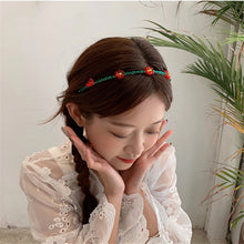 Load image into Gallery viewer, AOMU Romantic Green Crystal Cherry Fruit Headband Retro Irregular Geometric Red Small Flower Wave Headwear for Women Accessories