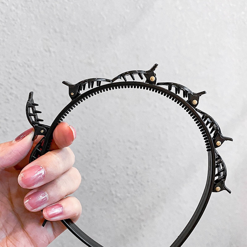 Ruoshui Woman Non-Slip Hairband With Clips Double Band Headband Hairstyle Bezel Hair Hoop Hair Accessories Headwear