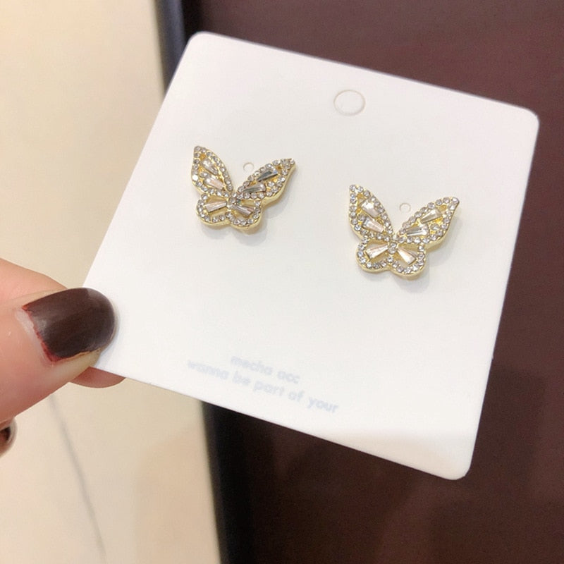 Korean Exquisite Flower Butterfly Earrings For Women Bling AAA Zircon Stud Earring Fashion Wedding Party Jewelry Gift Dropship
