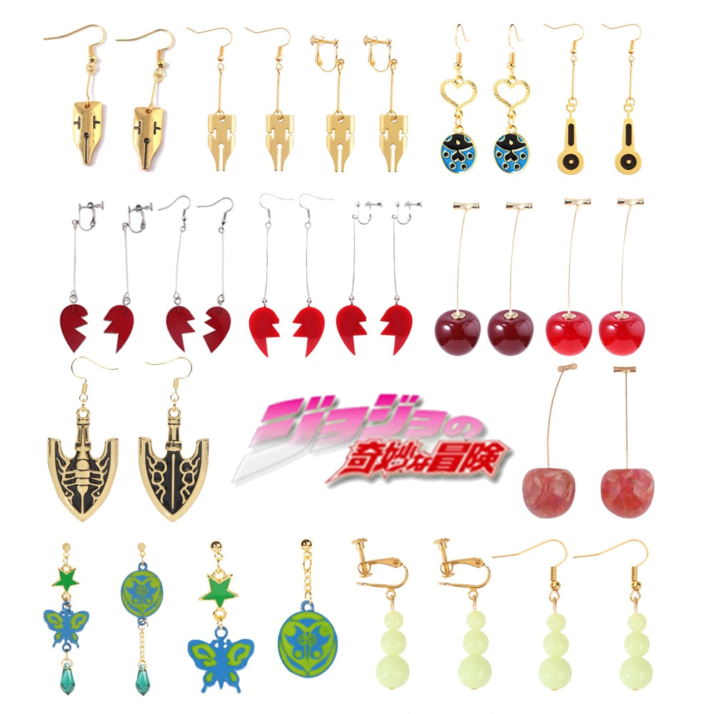 Anime JoJos Bizarre Adventure Earrings Kakyoin Noriaki Cherry Drop Earrings For Women Men Cartoon Cosplay Necklace Jewelry Gifts
