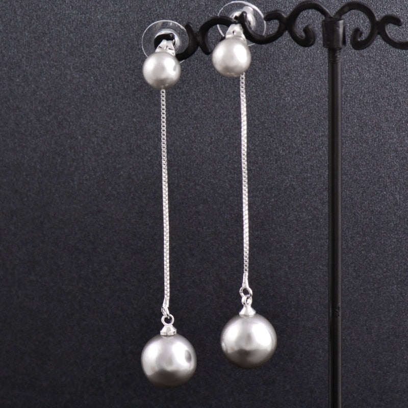 LEEKER Vintage Gorgeous Gray Double Simulated Pearl Long Chain Drop Earrings Women Elegant Wedding Jewelry ZD1 XS2