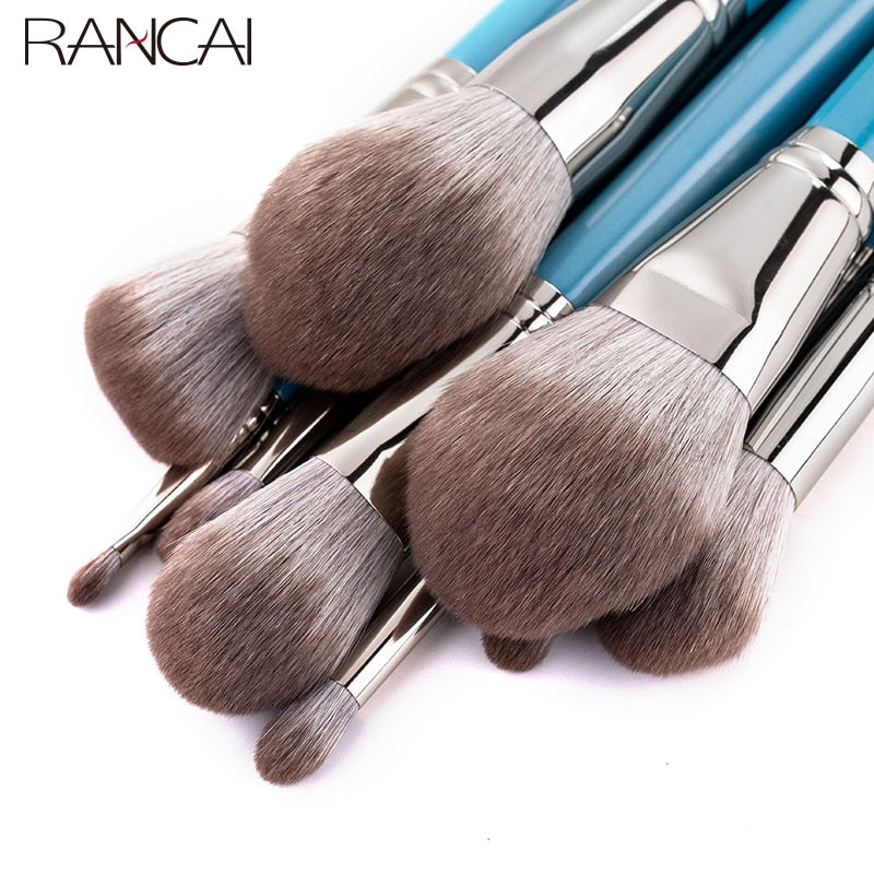 RANCAI Makeup Brushes Set 13pcs with Leather Bag Foundation Powder Blush Eyeshadow Eyebrow Brush Soft Hair Cosmetic Makeup Tool