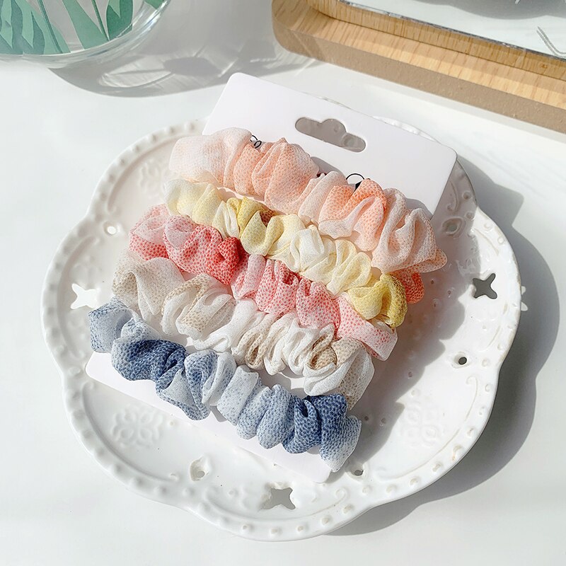 6pcs 5pcs Ins Hot Scrunchies Hair Ring Tie Rope Satin Candy Color Ponytail Holders Hairbands Korean Lady Grils Hair Accessories