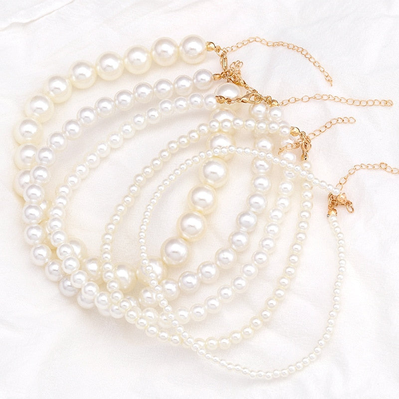 Elegant Big White Imitation Pearl Beads Choker Clavicle Chain Necklace For Women Wedding Jewelry Collar 2022 New