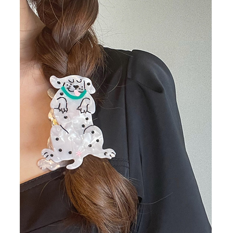 HANGZHI INES New French Cute Animal Dog Cat Acetate Hair Clip Shark Claw Hairpin Fashion Head Accessories for Women Girls 2022