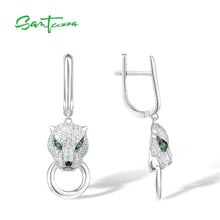 Load image into Gallery viewer, SANTUZZA Silver Earrings For Women Pure 925 Sterling Silver Dangle Panther Earrings Long Cubic Zirconia brincos Fine Jewelry