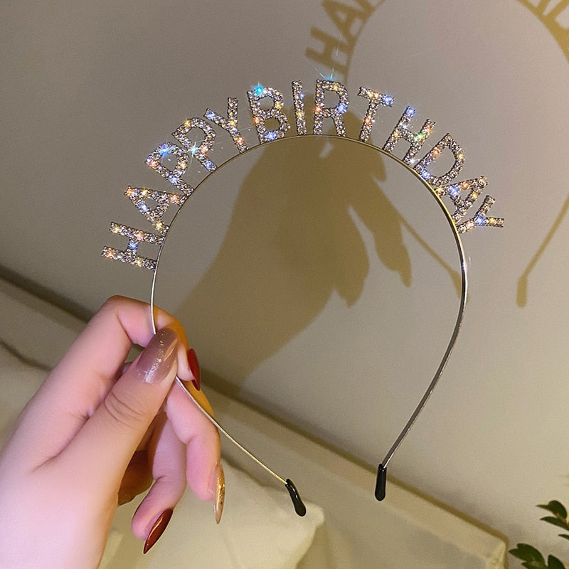 Happy birthday headband Lady crown party Internet celebrity Merry Christmas diamond headbands for women hair accessories fashion
