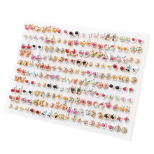 Load image into Gallery viewer, 18/36/100pairs Mixed Styles Rhinestone Flower Geometric Animal Crystal Plastic Small Stud Earrings Set For Women Girls Jewelry