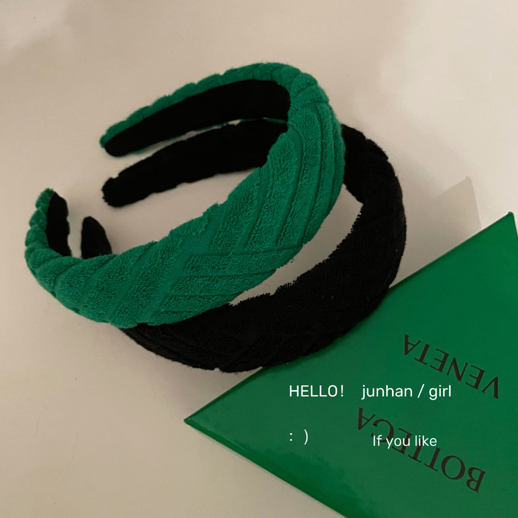 Korea INS wide-brimmed green and black chiffon twill headband go out temperament press hairhoop hair accessories Female