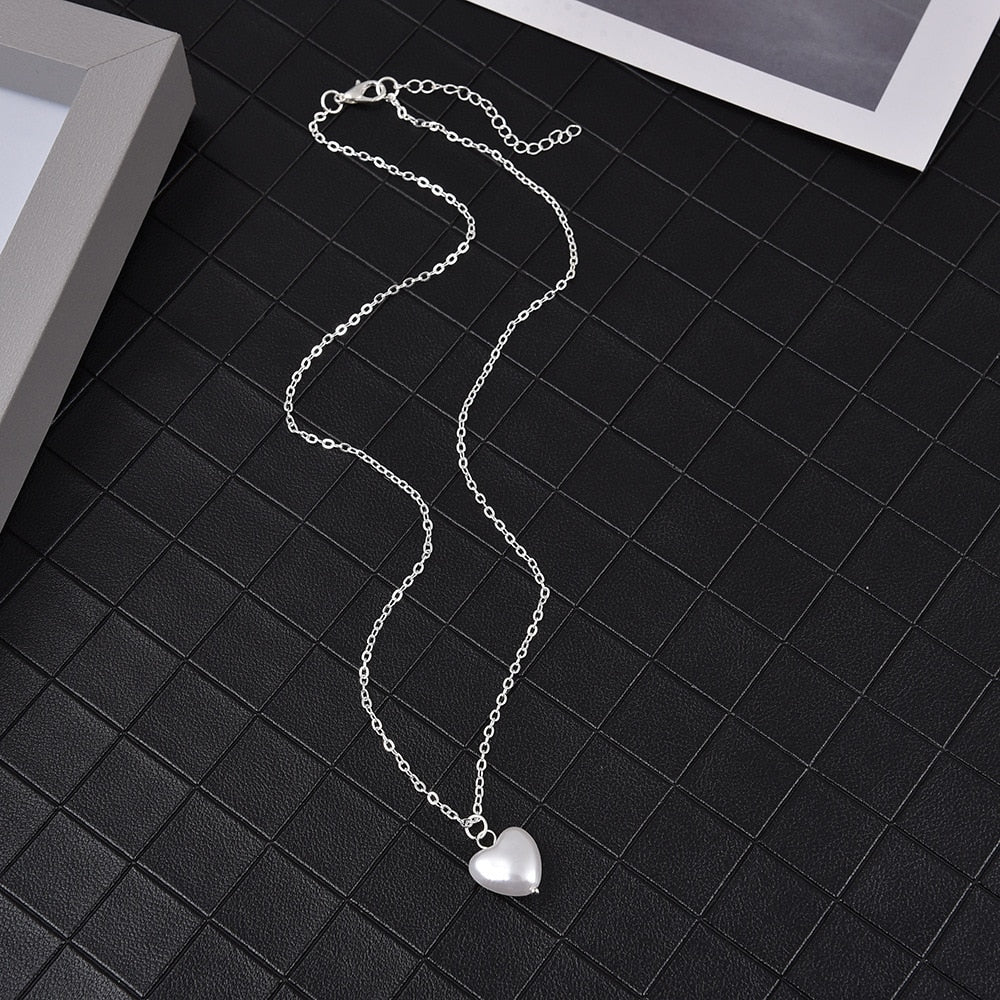 SUMENG New Arrival 2022 Fashion Sweet Girls Elegant Pearl Heart Pearl Necklace For Women Students Party Choker Jewelry Gifts