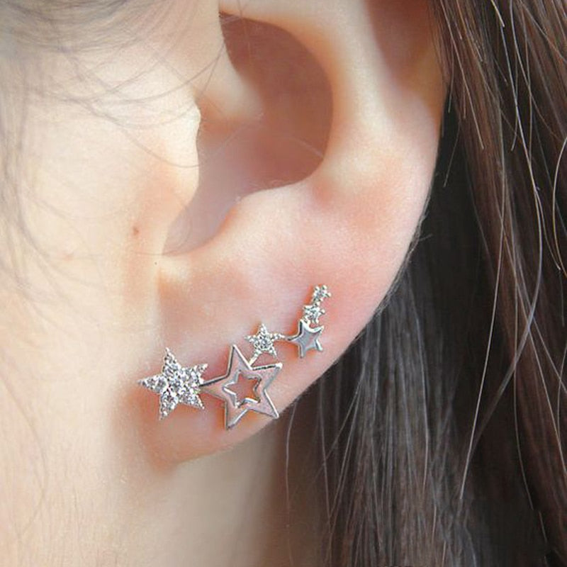 Huitan Hot Selling Simple Stylish Star Women Drop Earrings Shiny White Zircon Exquisite Versatile Female Earring Fashion Jewelry