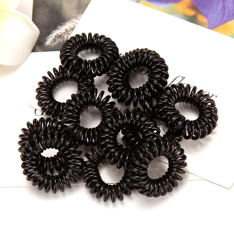 10pcs/lot Cheap Telephone Line Gum Black Elastic Hair Band For Girl Rope Jewelry Accessories Springs Hair Scrunchy
