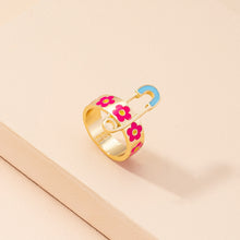 Load image into Gallery viewer, HangZhi 2022 New INS Flower Butterfly Checkered Windmill Dripping Oil Glazed Geometric Chunky Ring for Women Y2K Party Jewelry