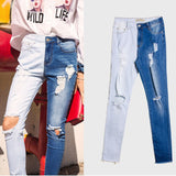 funninessgames New fashion  Autumn Winter Women Pancil Jeans Stretch Hole Splice Plus Size 4XL Female Denim Hight Waist Blue Pants