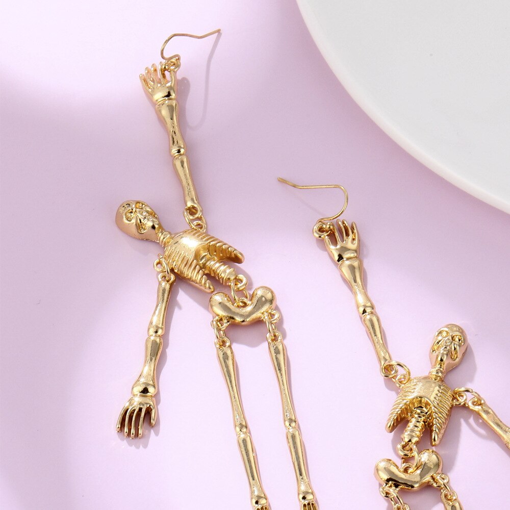 Lost Lady Punk Gothic Skeleton Skull Dangle Earrings for Women Asymmetrical Long Earrings Fashion Jewelry Wholesale Female Gifts