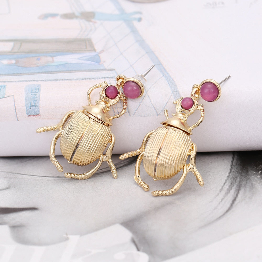 Exaggerated Metal Beetle Earrings Retro Temperament Bohemian Lovely Insect Earrings