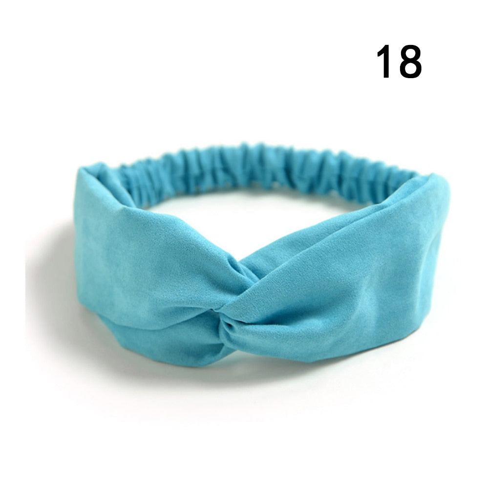 Women Suede Headband Bohemian Vintage Cross Knot Elastic Hairband Girls Hair Accessories Hair Band Floral Solid Knotted Headwear
