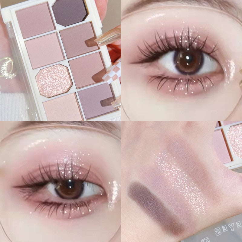 8 Colors Matte Shimmer Shiny Eyeshadow Cosmetic Palette Waterproof Highlighter Fashion Diamond Eye Shadow Face Makeup TSLM1