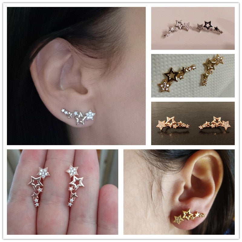 Huitan Hot Selling Simple Stylish Star Women Drop Earrings Shiny White Zircon Exquisite Versatile Female Earring Fashion Jewelry