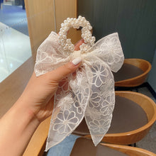 Load image into Gallery viewer, Korea Long Ribbon Pearls Hair Bands Bow Hair Scrunchies For Women Girls Summer Floral Print Pontail Hair Ties Hair Accessories