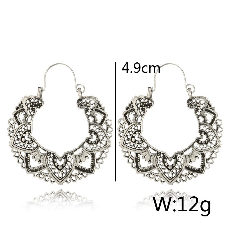 Tocona Vintage Antique Silver Color Carving  Drop Earrings for Women Ethnic Alloy Piercing Dangle Earrings Jewelry pendient4313
