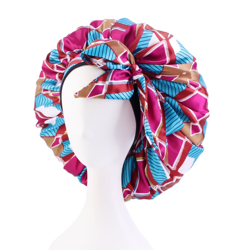 New African Print Satin Bonnet Headwrap In Women&#39;s Hair With Long Ribbon Wrap Double Layer Headwrap Ankara Hair Wrap Accessories