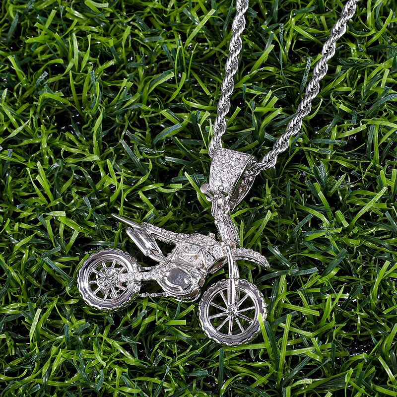 HIP Hop Full AAA Iced Out Bling CZ Cubic Zircon Copper Motorcycle Pendants &amp; Necklaces For Men Jewelry With Tennis Chain