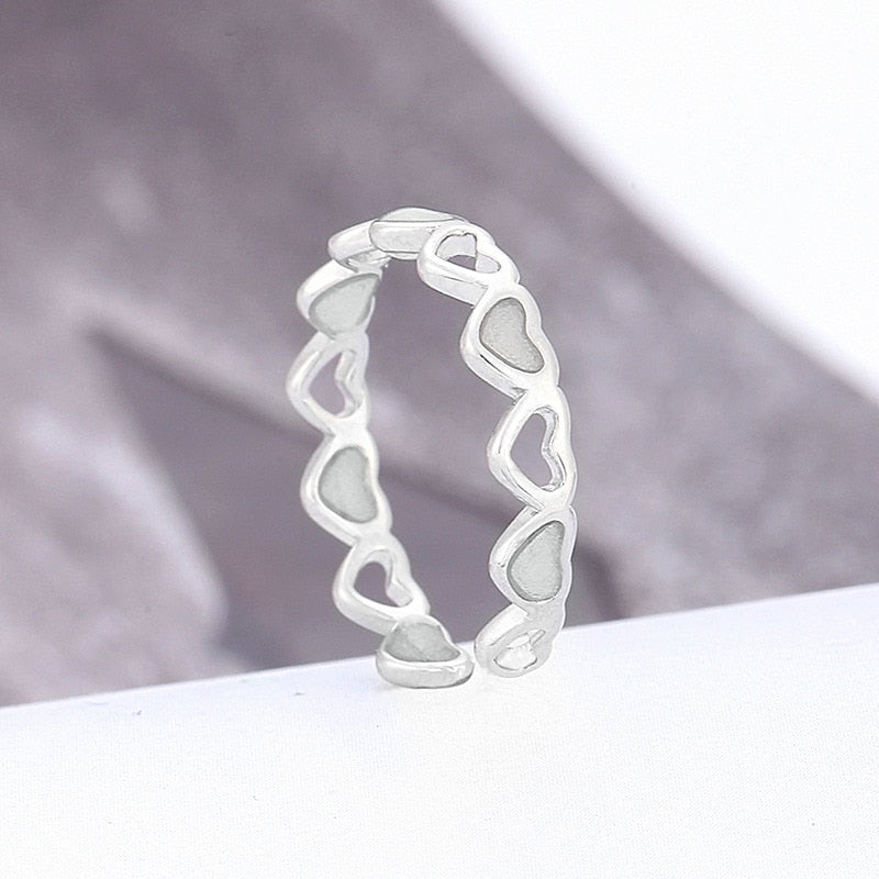 Adjustable Hollow Heart Star Luminous Ring Glow In Dark Silver Color Rings for Women Friends Gift Vintage Fashion Jewelry Ring