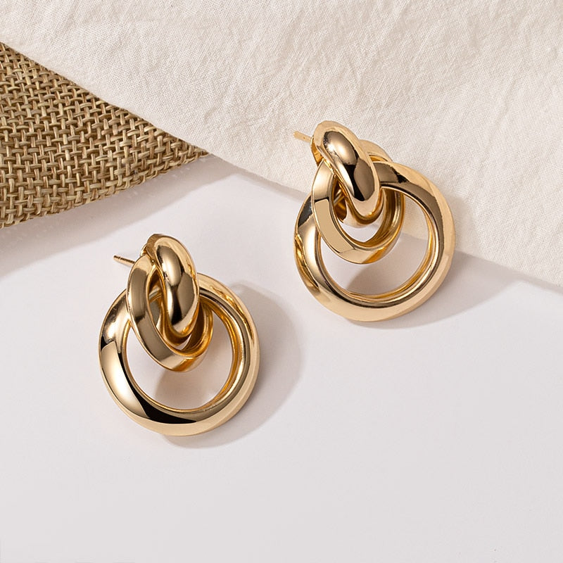 New Fashion Gold Color Metal Drop Earrings Stainless Steel Simple Knot Twist Earrings For Women Statement Jewelry 2022 Pendiente