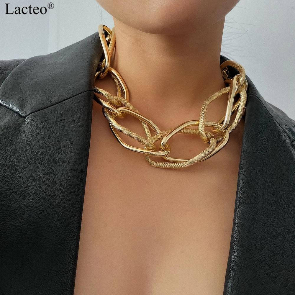 Lacteo Punk Multi Layered Golden Chain Choker Necklace Jewelry for Women Hip Hop Big Thick Chunky Clavicle Chain Charm Necklace