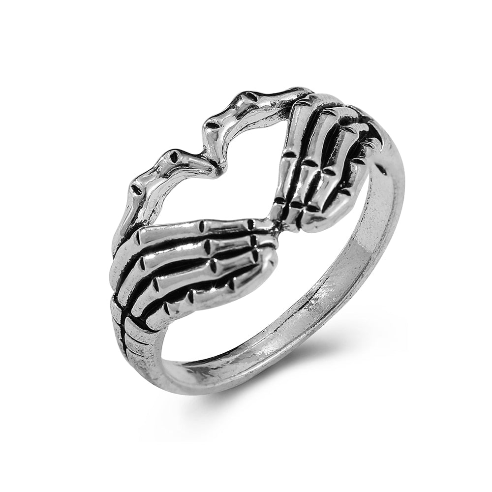 Vintage Silver Plated Angel Wings Ring for Womens Gothic Punk Steampunk Heart Butterfly Skull Ring Sets Party Jewelry 2022