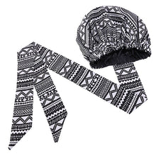 Load image into Gallery viewer, New African Print Satin Bonnet Headwrap In Women&#39;s Hair With Long Ribbon Wrap Double Layer Headwrap Ankara Hair Wrap Accessories