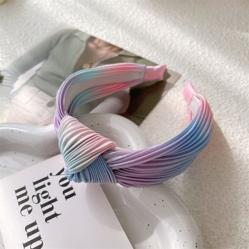 New Gradient Rainbow Hairbands for Women Girls Colorful Hair Bands Scrunchies Folds Knotted Hair Hoop Accessories Headbands