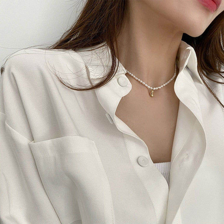 2022New Vintage Irregular Pearl Jewelry Gold Plated Chunky Link Chain Layered Necklaces for Women Ladies Pearl Necklace