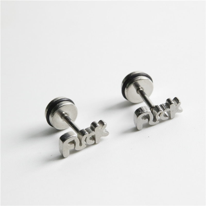 UVW007 2pc Unisex Fashion Stainless Steel Letter Ear Stud Earrings Women Men Accessories Piercing Jewelry Pendientes Brincos
