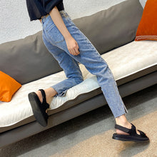 Load image into Gallery viewer, TUINANLE Denim Blue Sandals Women 2022 New Summer Ladies Black Soft PU Leather Sandals Hook&amp;Loop Shoes Comfortable Flat Sandals