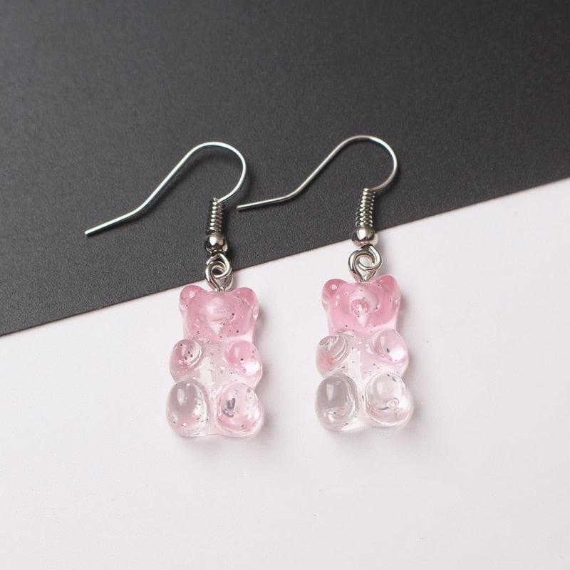 Creative Cute Candy Colorful Animal Gummy Bear Earrings Minimalism Cartoon Design Female Ear Hooks Danglers Jewelry Kids Gift