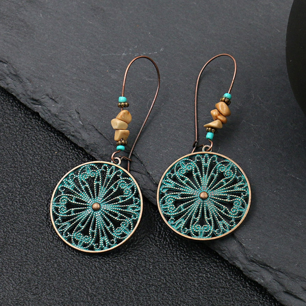 47 Style New Vintage Earrings Jewelry For Women Fashion Silver Color Geometric Tassels Colored Stone Pendant Earrings Party Gift