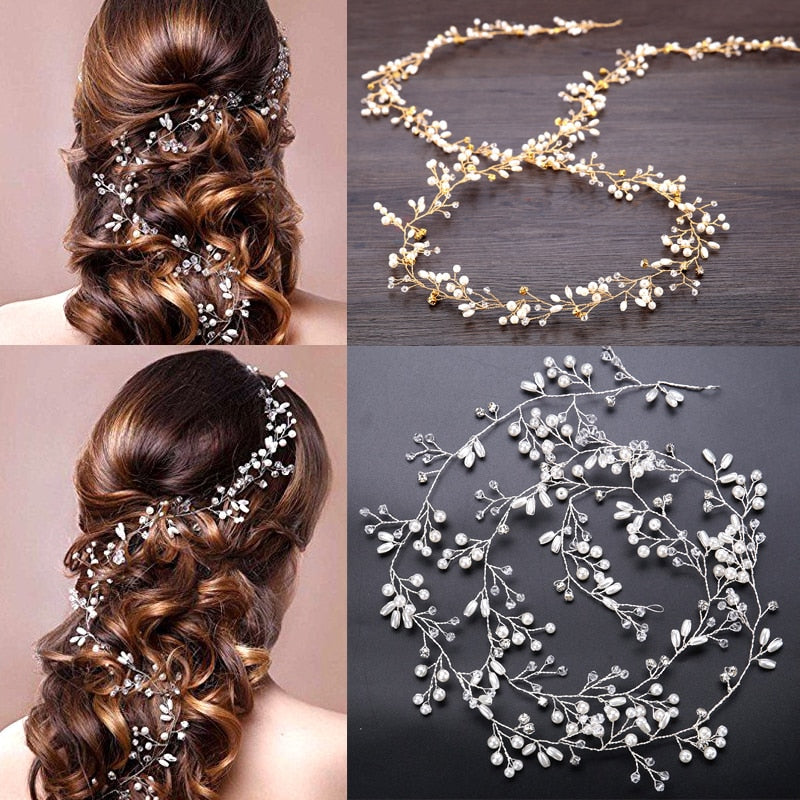 Brial Hair Jewelry Crown Headpiece Pearl Crystal Leaf Bride Tiaras Wedding Vine Hair Accessories headdress Headbands Hairdress