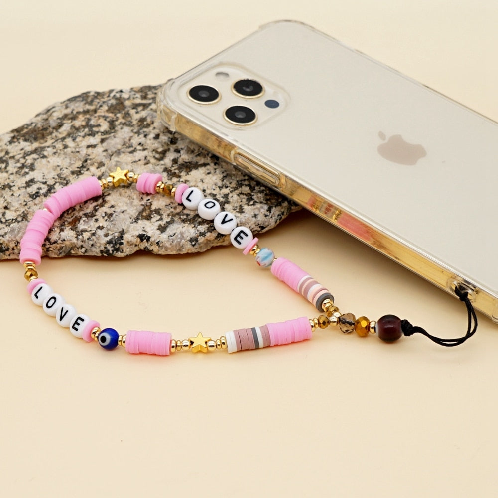 Shinus Mobile Strap Phone Chain for Couple Polymer Clay Beaded 2022 Evil Eye Charm Heishi Telephone Jewelry Anti-Lost Lanyard