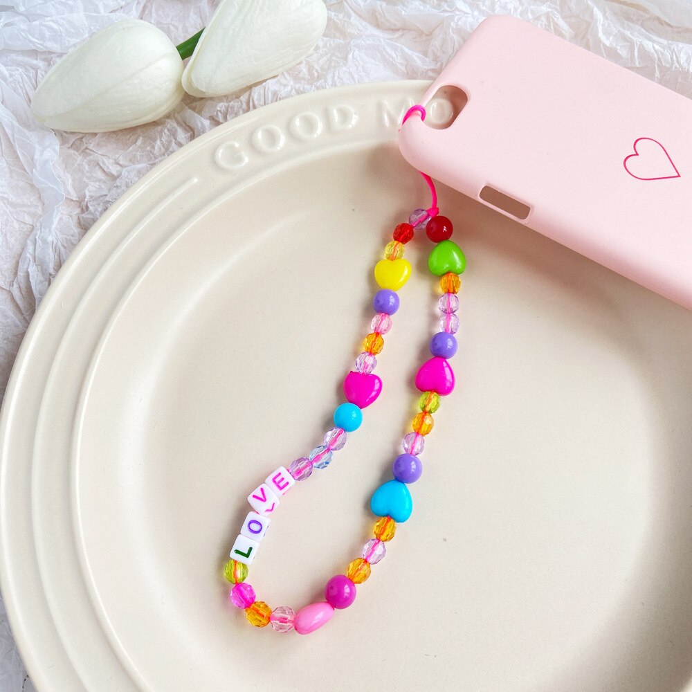 2022 Mobile Strap Phone Charm Pearl Soft Pottery Beaded Phone Chain LOVE Letter Jewelry For Women Anti-Lost Lanyard Xmas Gift