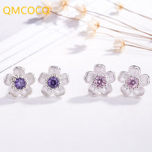 Load image into Gallery viewer, QMCOCO Silver Color Handmade Flower Crystal Stud Earrings For Women Multi-Color Charm Zircon Small Ear Hoops Jewelry