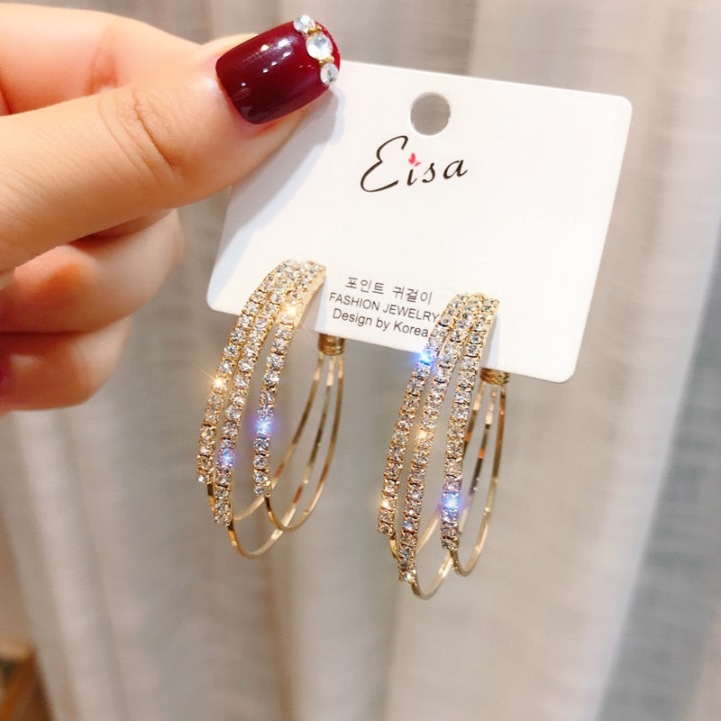 Exaggerated Rhinestone Shiny Circle Hoop Earrings Large Round Earrings for Women 2021 Brincos Fashion Jewelry Accessories