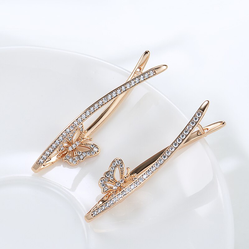 Kinel New Fashion Geometric Butterfly Earrings 2022 Micro Inlay Natural Zircon 585 Rose Gold Long Drop Earring Vintage Jewelry