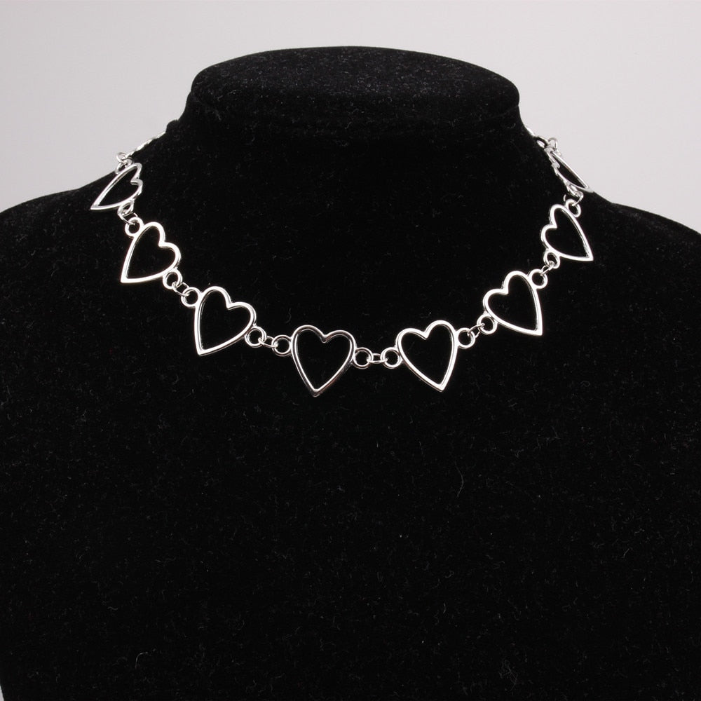 Independent Gothic Metal Hollow Connecting Heart Neck Chain Collar Necklace Women&#39;s Egirl Cosplay Aesthetic Jewelry Jewelry
