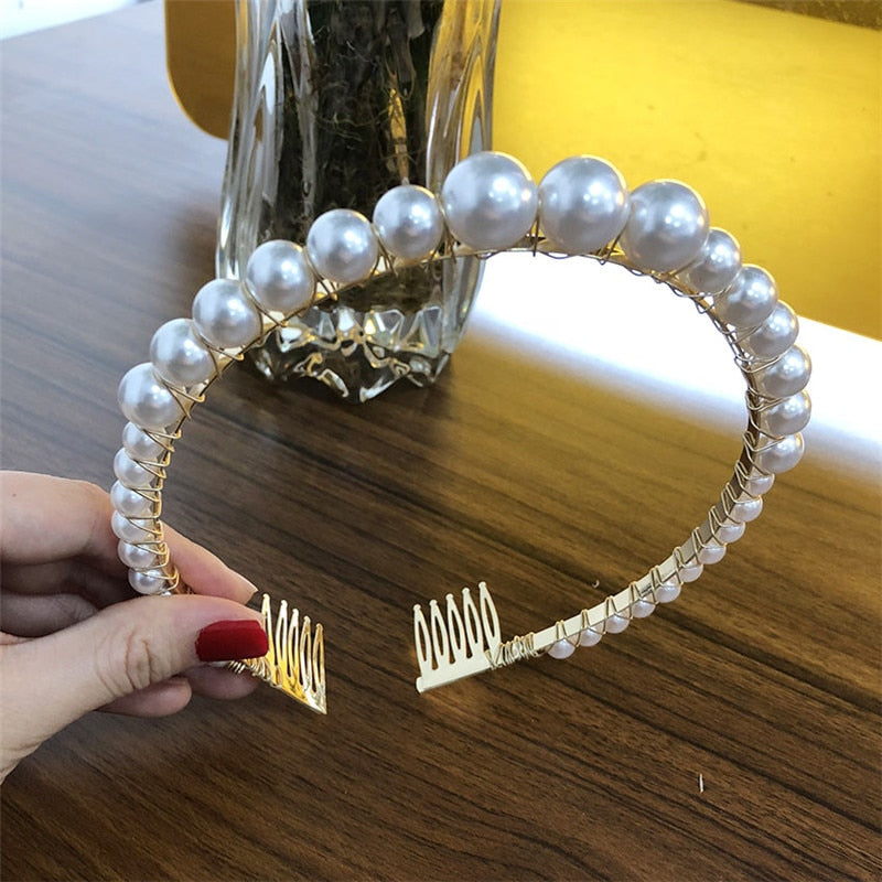 Levao Fashion Gold Pearl Hairband Beaded Headband for Women  New Big Pearls Beads Hair Hoop Hairbands Girls Hair Accessories