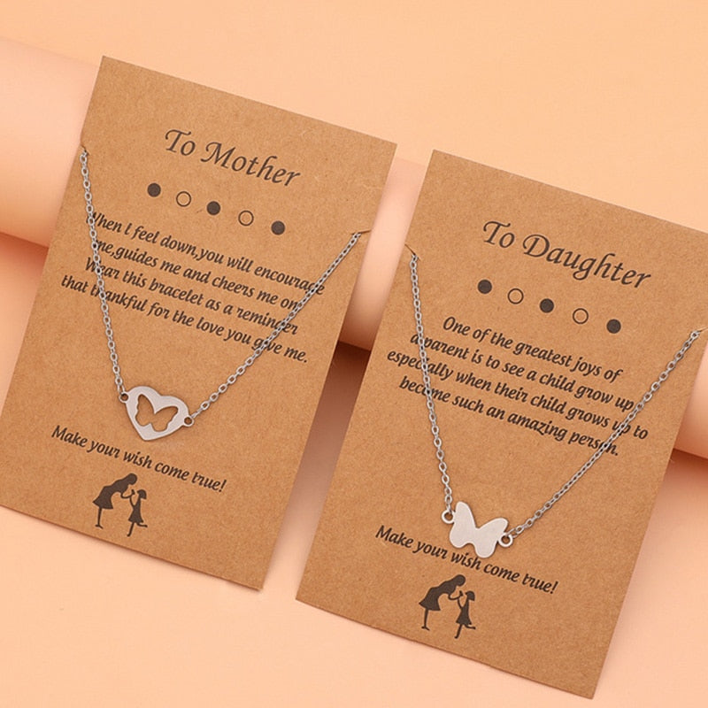 Charm Moon Sun Couple Necklace Stainless Steel Hollow Butterfly Heart Pendant Link Chain Necklace For Women Men Family Jewelry
