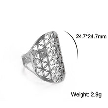 Load image into Gallery viewer, Skyrim Viking Flower of Life Ring Vintage Adjustable Stainless Steel Geometric Rings for Women Amulet Jewelry Gifts Wholesale